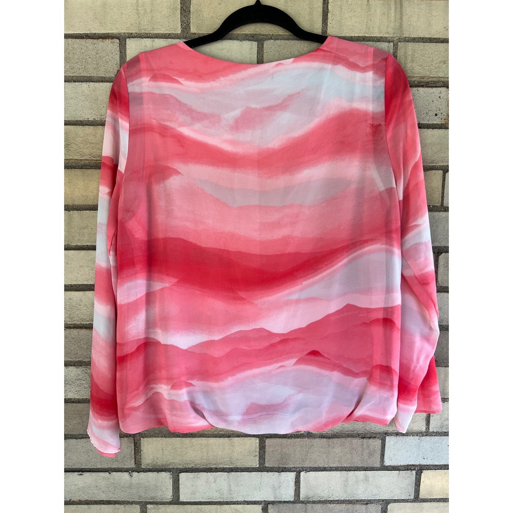 Alfani Pink White Watercolor Abstract Long Sleeve Blouson Blouse Size Medium - Picture 5 of 5